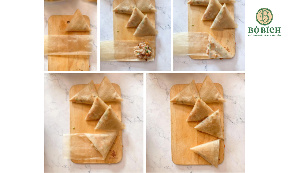 Cuốn chả giò hình tam giác