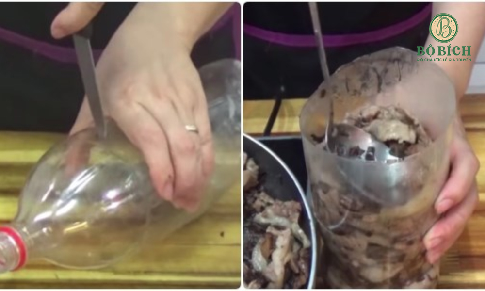 Gói giò bằng chai nhựa